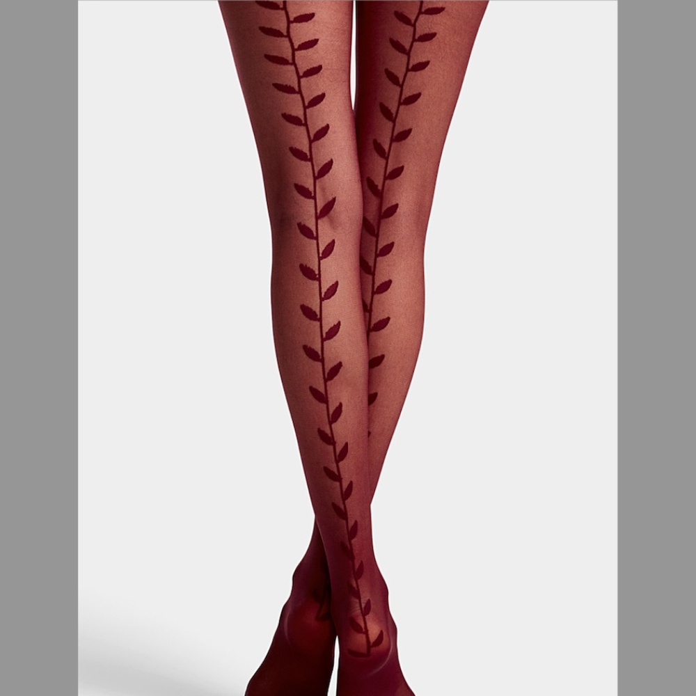 Ruby red elegant vine back-seam fashion tights made in Italy NWT